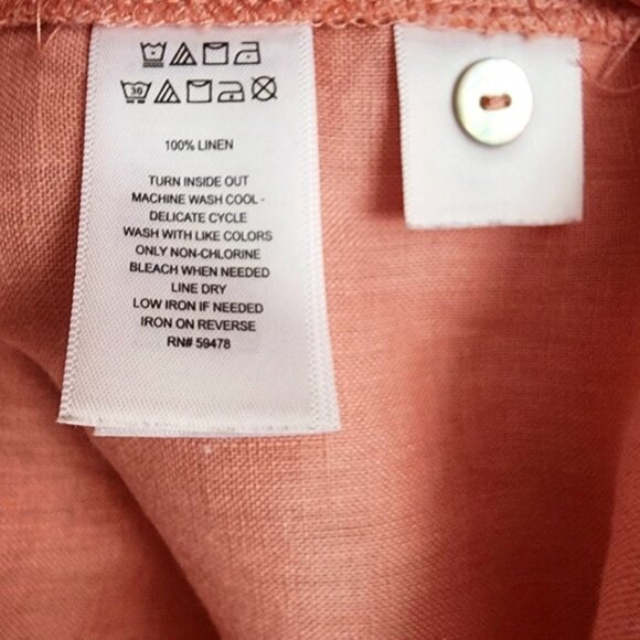 JNY Pre-loved Plus-Size 1X Pink Long-sleeve Linen Tunic. Collarless, 6 Buttons - Picture 8 of 9